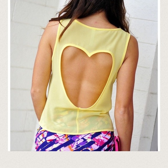 Yellow Crop Top with Heart Cut Out In Back