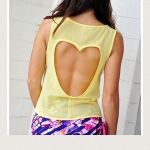 Yellow Crop Top with Heart Cut Out In Back