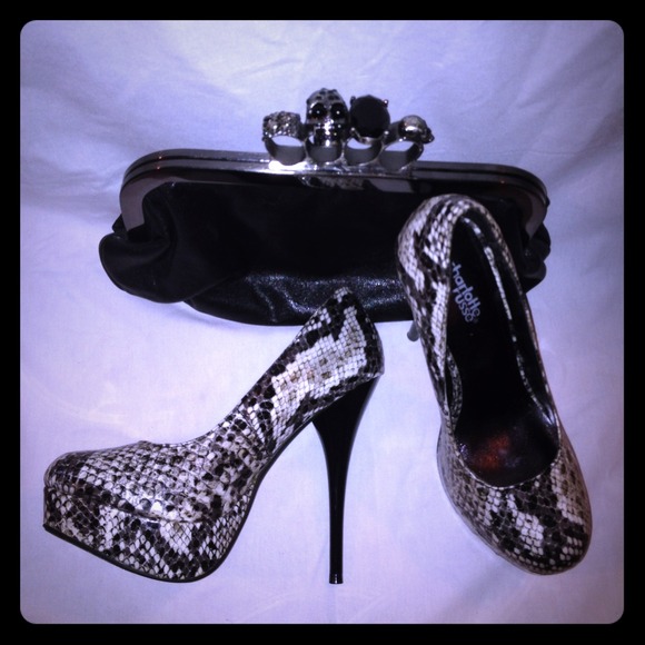 Black and white snake heels.