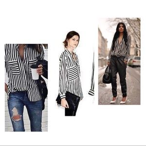 Sheer stripe blouse with convertible sleeves