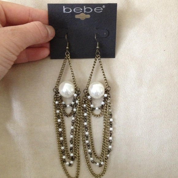 Bebe Pearls Long Drops Earrings ring