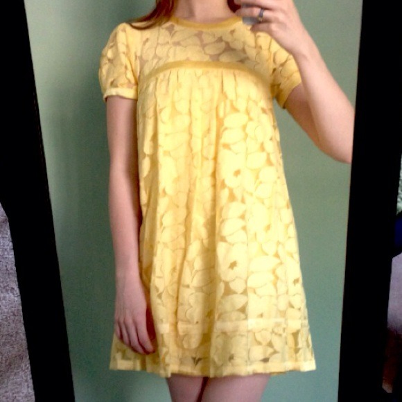 BeBe Yellow BabyDoll Dress with lace overlay
