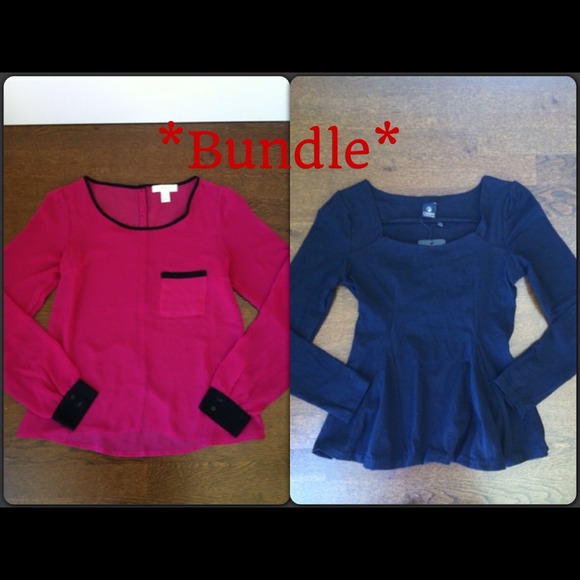 *BUNDLE* Sheer Hot Pink Blouse & Black Peplum Top