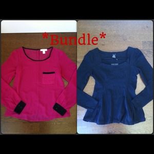 *BUNDLE* Sheer Hot Pink Blouse & Black Peplum Top