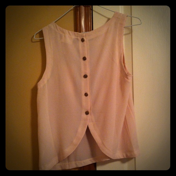 TRADED Button-Back Pale Pink Sheer Tank