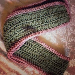 Pink and green crochet scarf