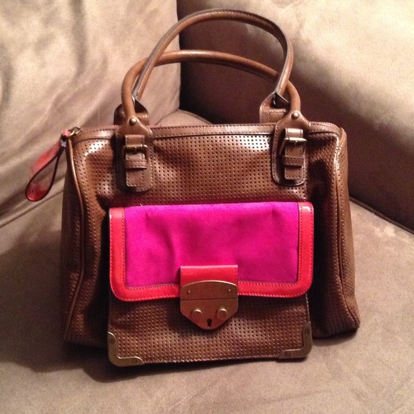 Jessica Simpson Handbags - Jessica Simpson Walnut/Hot Pink/Orange Satchel Bag