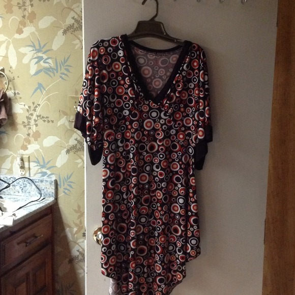Orange black and white circle dress stretch dress - Picture 1 of 1