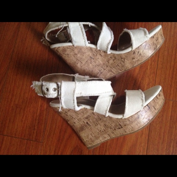 Tan wedges with side buckle