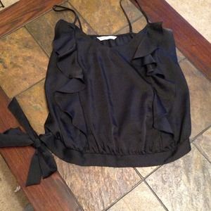 Black spaghetti strap tank w/ ruffle detail