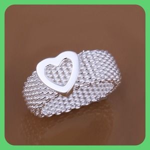 Sterling  Solid Silver With Mesh Heart Ring