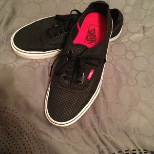 Black and gray mini checkered Vans