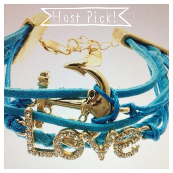 Jewelry - 3 for 15🎀Teal anchor crystal love suede bracelet