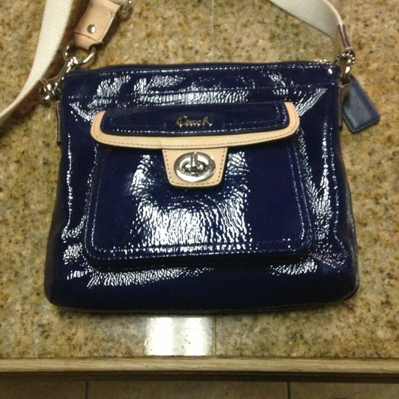 Aiuthentic blue patent Coach crossbody bag