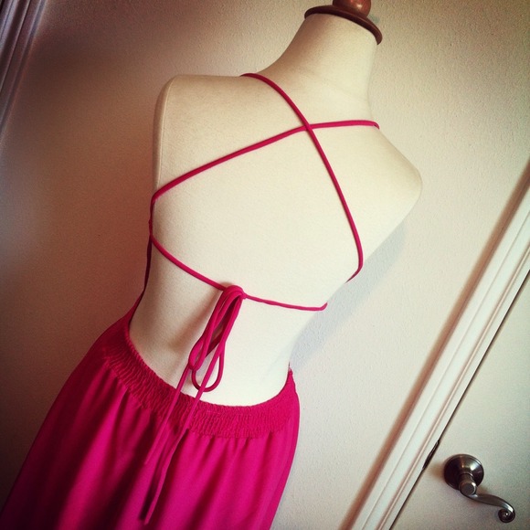 SOLD ON SALE Pink Dress Criss-Cross Low Back - Picture 3 of 4