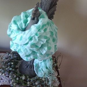 Mint Ruche Scarf with Green Polka Dots