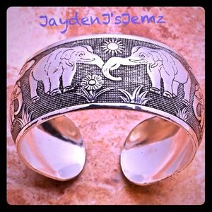 Tibetan Silver Elephant Bangle Cuff Bracelet