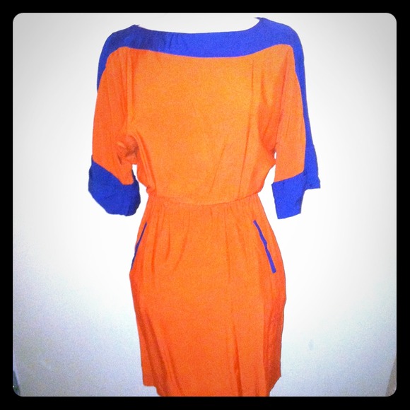 Zara orange and blue colorblock dress