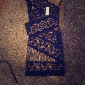 BEBE One shoulder black lace dress