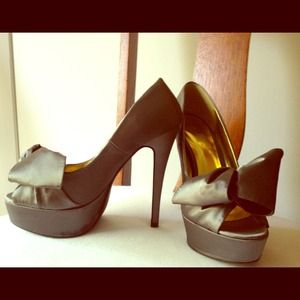 Silver satin stilettos