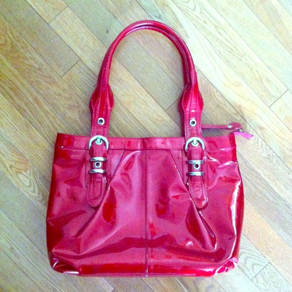 Red shiny Stuart Weitzman purse