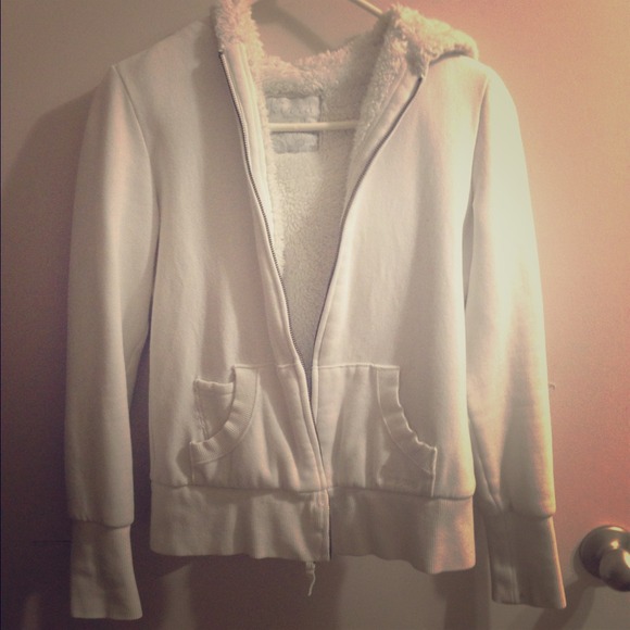 Zip Up White Sweater with Hoodie