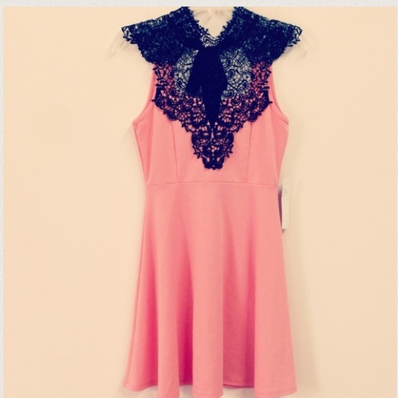 Light Coral Black Lace Dress
