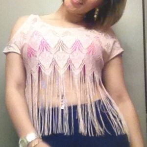 Sheer half shirt with fringes !