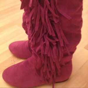 Magenta Fringed Boots