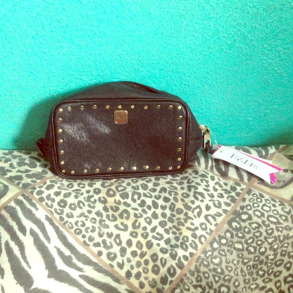 R&Em pouch/ black cosmetic case with gold studs