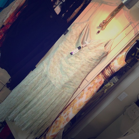 Green pleated chiffon paisley dress