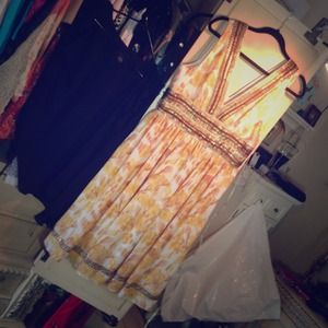 Yellow wooden bead and sequin embellished dress