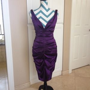 Royal Purple Stretch Satin Lined Cocktail Dress