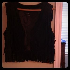 Black Suede Fringe Vest