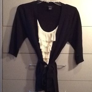 Ruffled blouse with attached cardigan
