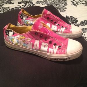 ** ON HOLD**Pink ED HARDY slip on tennis shoes
