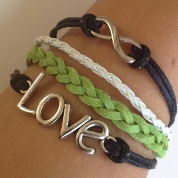 Jewelry - Black green and white love infinity bracelet