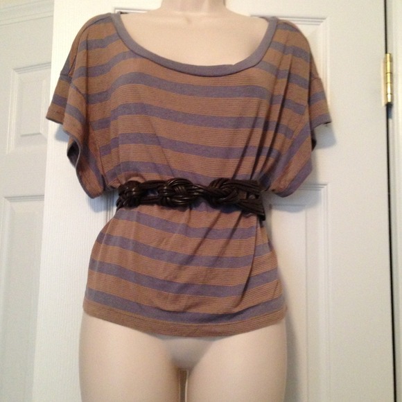Stripped tan and grey top - Picture 2 of 2