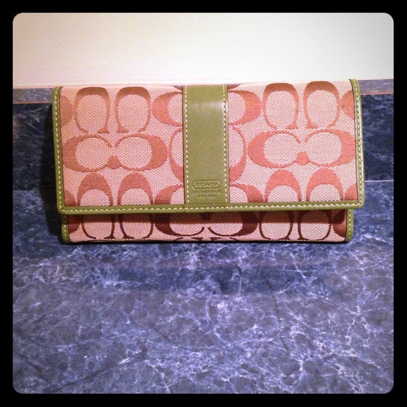 Coach green leather and C monogram wallet