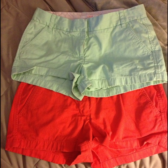 2- J.crew chino shorts mint green and coral size 8