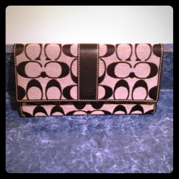 Coach black leather C monogram wallet