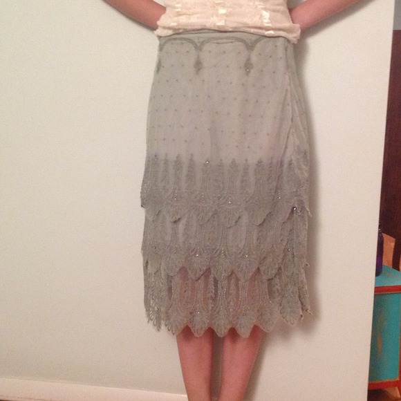 Celery green vintage looking tiered skirt