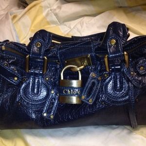 Chloe blue shoulder bag leather lock n key