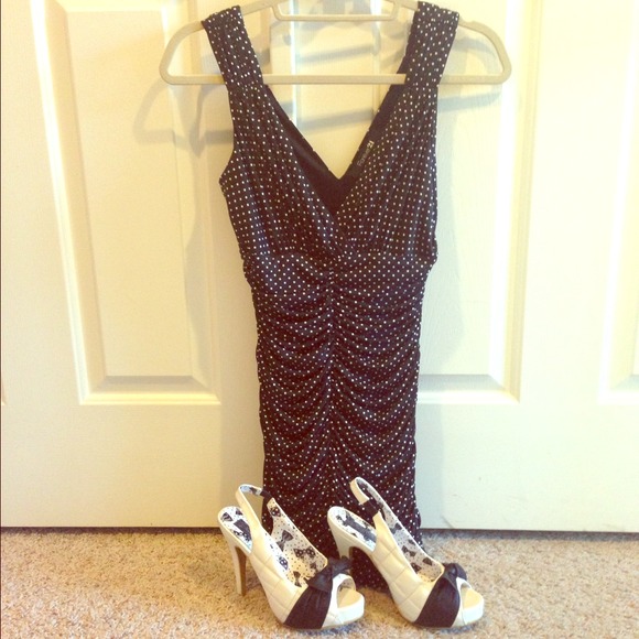 Black dress with white polka dots