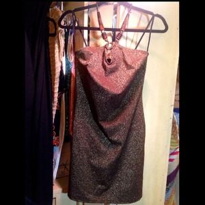Brown stretch glittering minidress