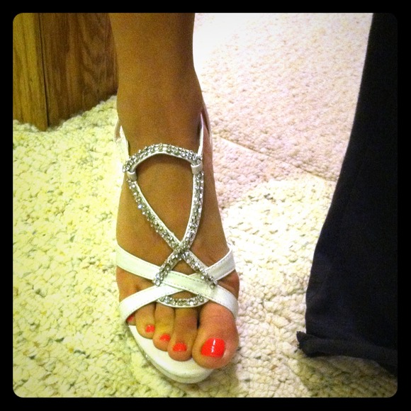 Formal rhinestone heels white
