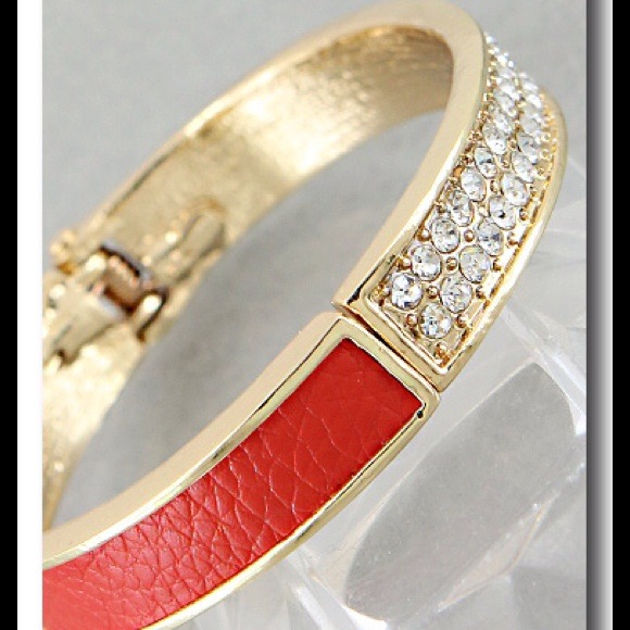 Red Rhinestone Hinged Bangle - Picture 2 of 2
