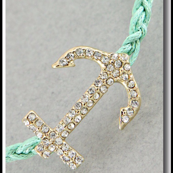 Mint Rhinestone Anchor Bracelet - Picture 2 of 2