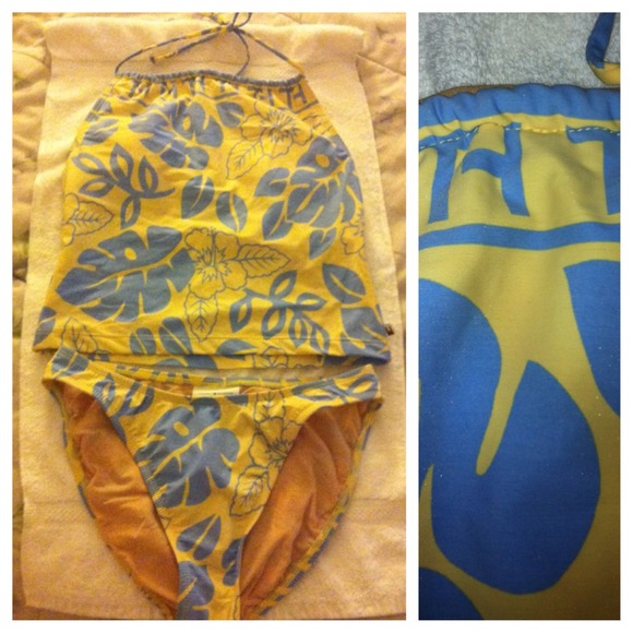 Two piece blue yellow swimsuit