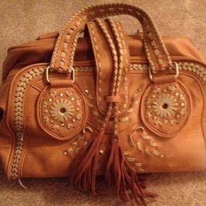 Nicole Lee tan hand woven bag